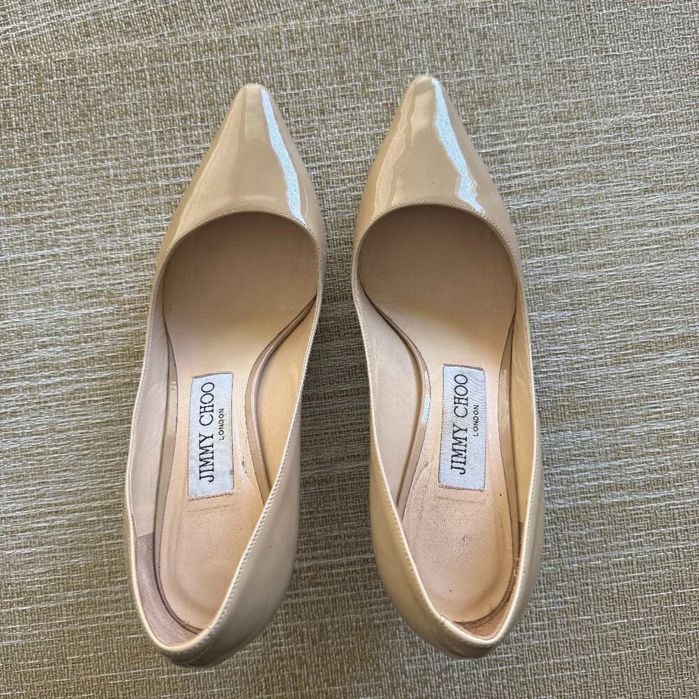 Jimmy Choo ROMY 60 Patent Leather Pointed Pumps in Nude | EU Size 35 | EUC - Picture 3 of 8